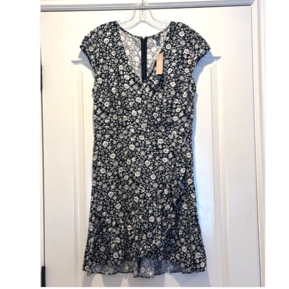 J Crew Navy Floral Faux Wrap Mini Dress Size 6 NWT